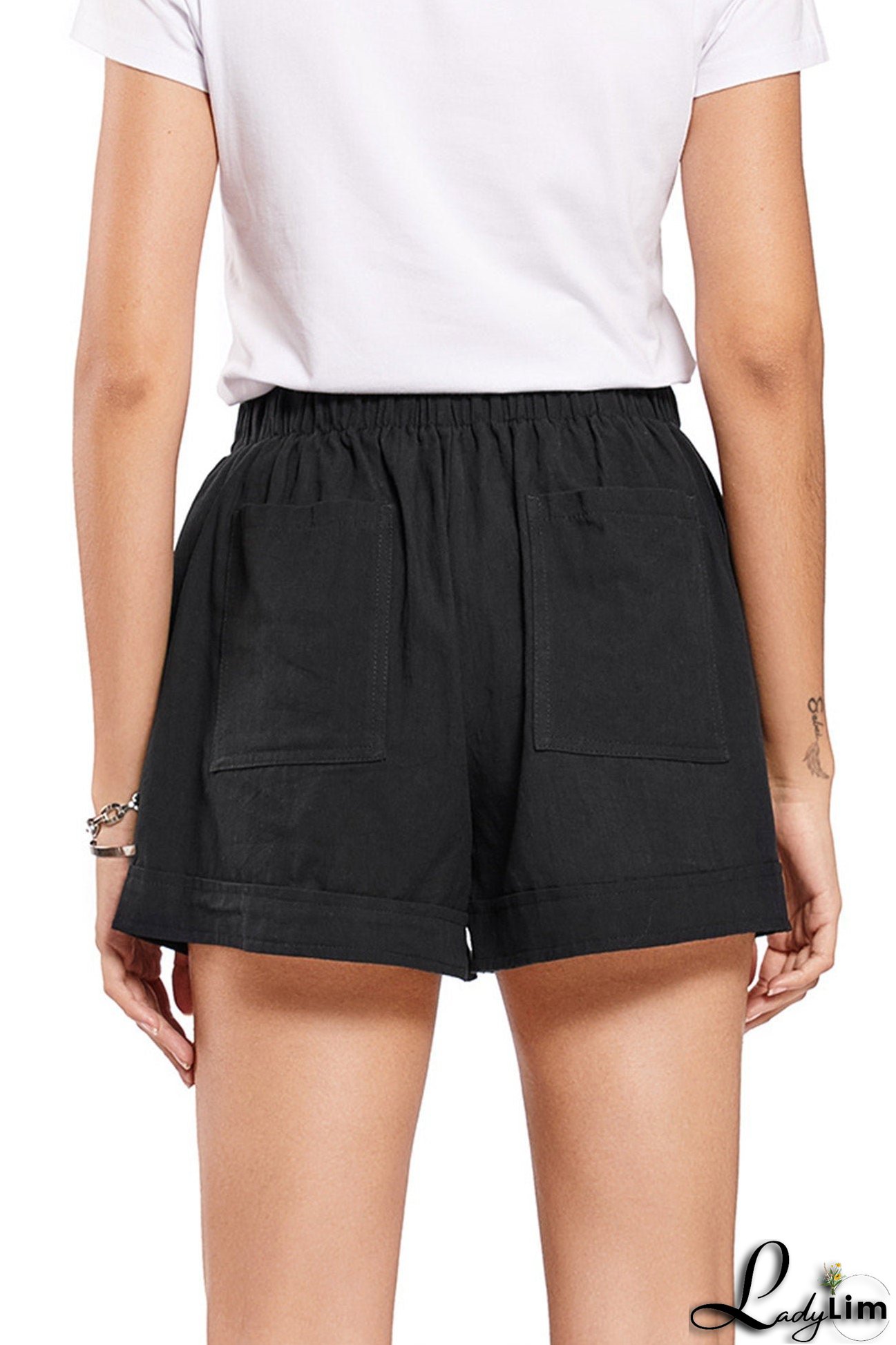 Solid Color Cotton Tie-Strap Shorts