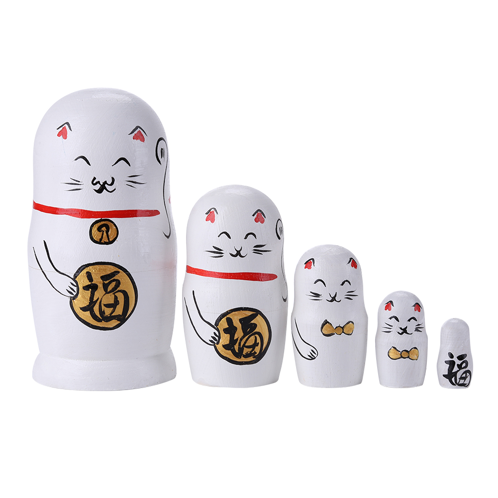 

5 Layers White cat Matryoshka Nesting Dolls, 501 Original