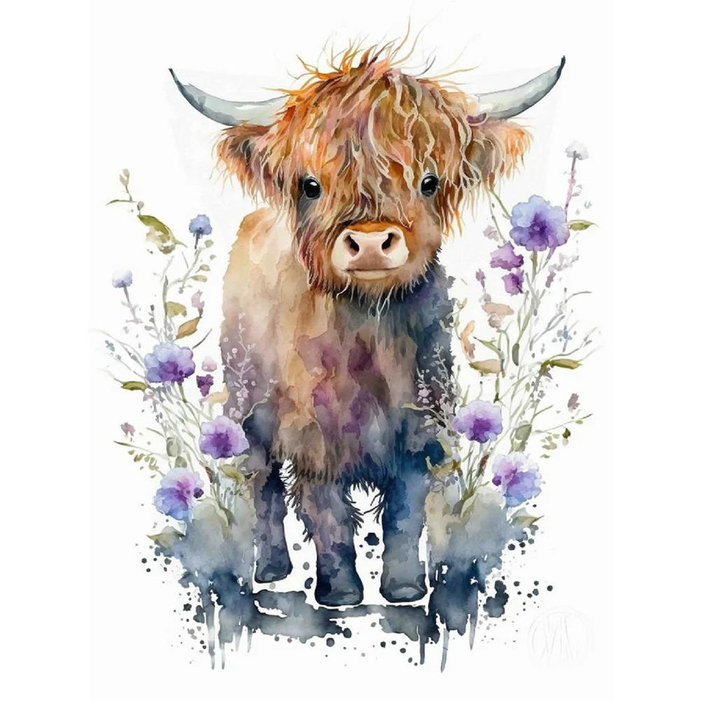 Japanese Watercolor Highland Cow Keychain