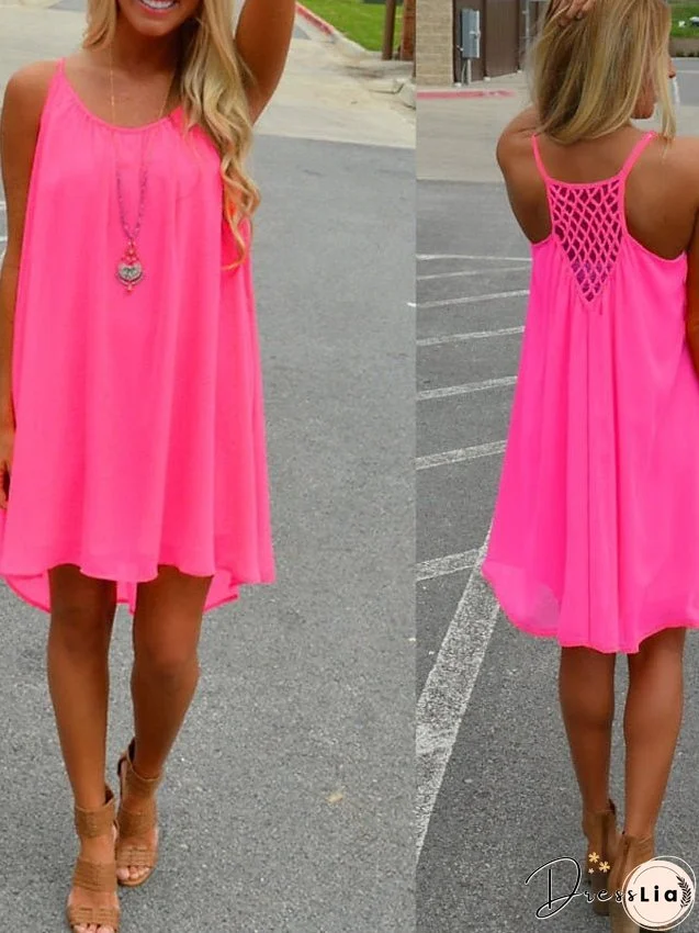 Women's Dress - Strap Dress Mini Dress fluorescent green Black White Sleeveless Pure Color Summer Spring Casual S M L XL XXL XXXL