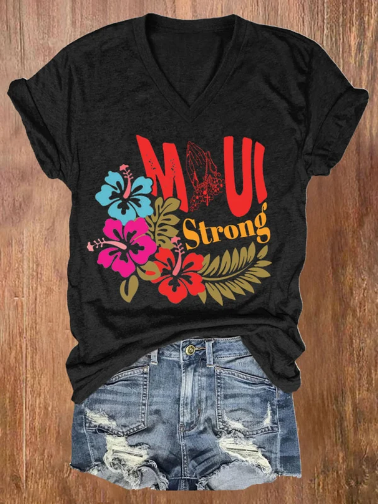 Comstylish Women's Maui Strong Print Short Sleeve T-Shirt