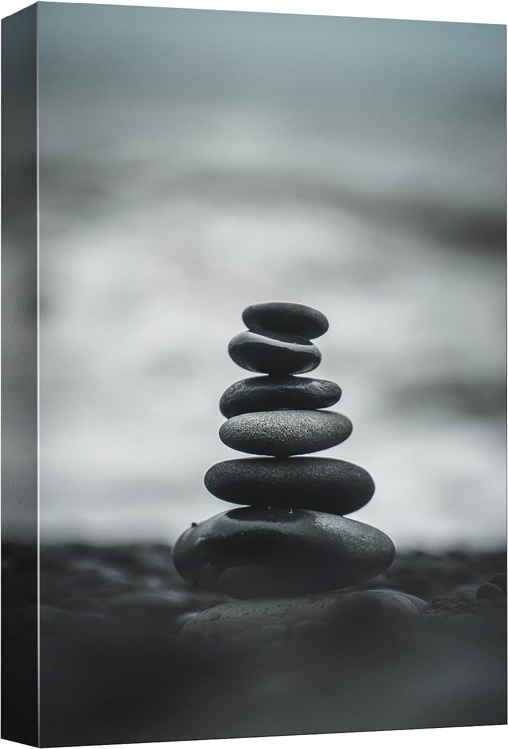 wall26 Canvas Print Wall Art Smooth Black Pebbles on Beach Shore Ocean Wave Nature Wilderness Photography Realism Decorative Yoga Multicolor Relax/Calm Zen for Living Room, Bedroom, Office - 16 inch x24 inch  16x24&#034;
