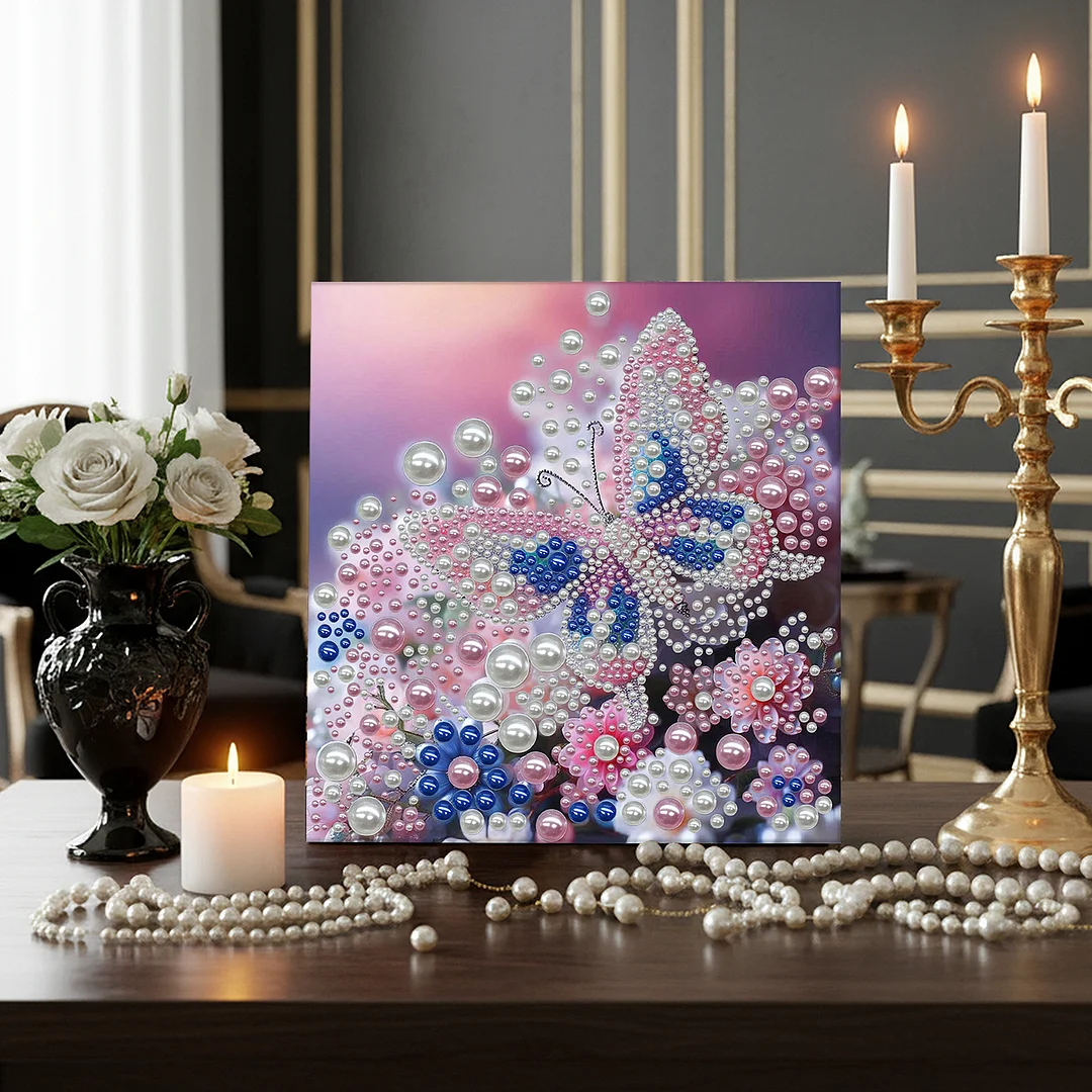 Pink Butterfly - DIY Pearl Diamond Art Kit With Frame 30*30cm