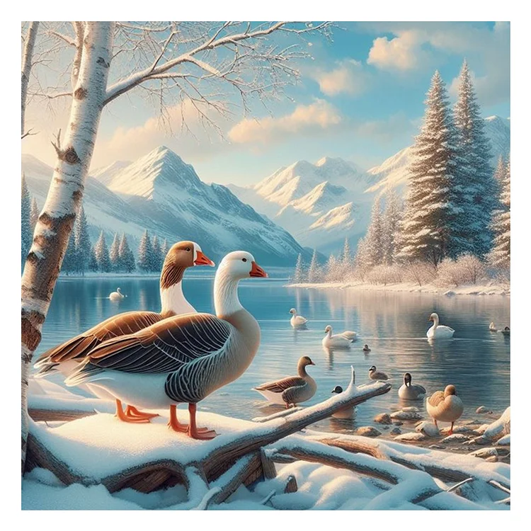 Full Round Diamond Painting - Duck In Snow Scene 30*30CM