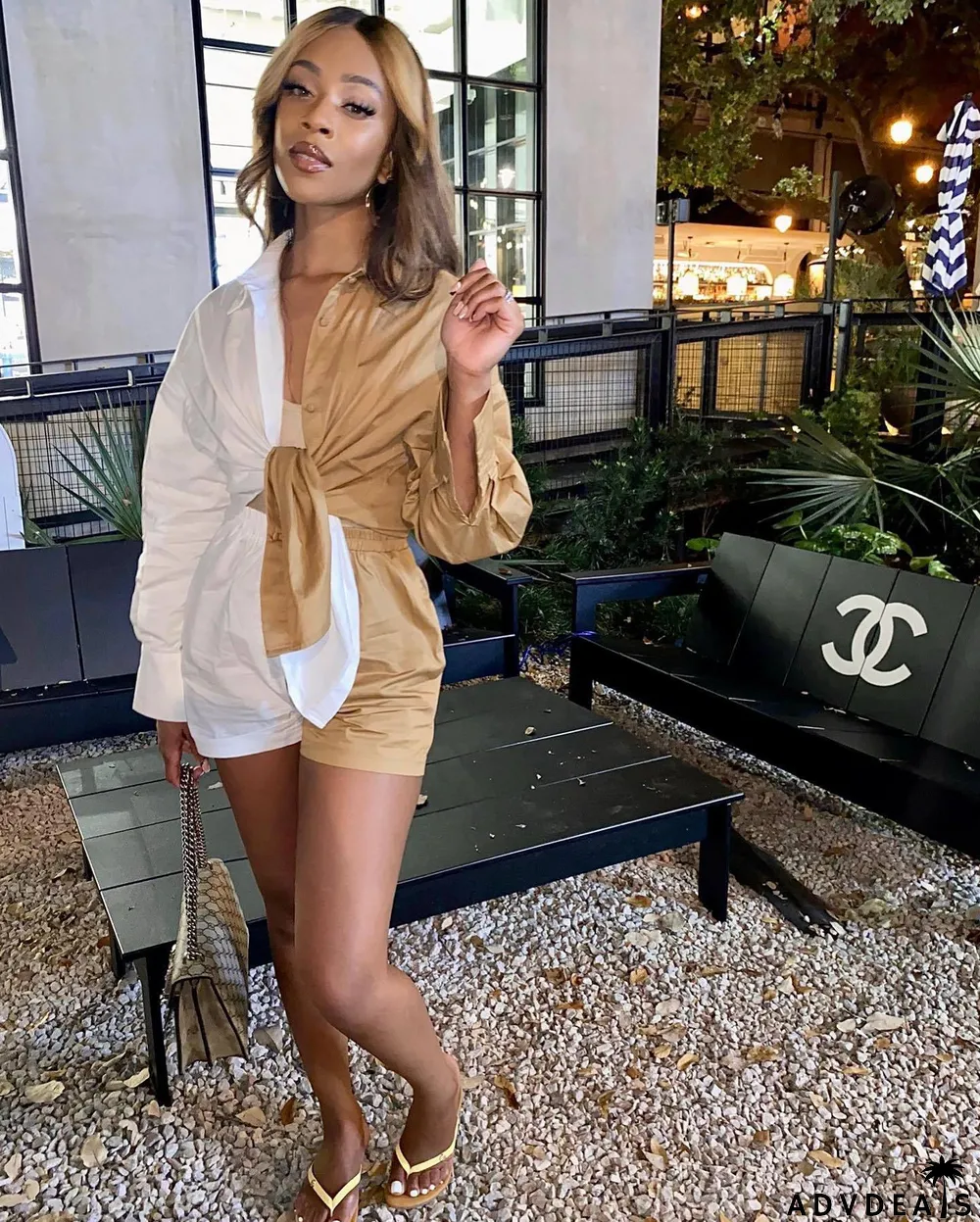 Women's nightclub fashion sexy button striped Chic career long-sleeve shirt Shorts Two Piece Set