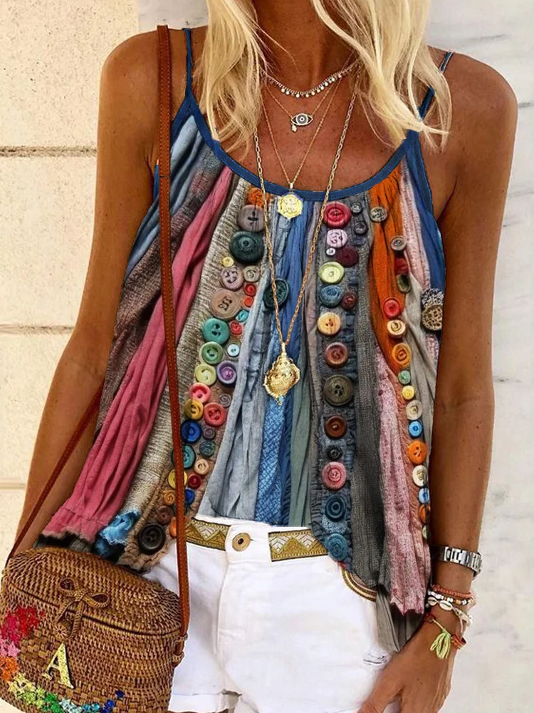 Boho Colorful Textile Flowy Cami Top