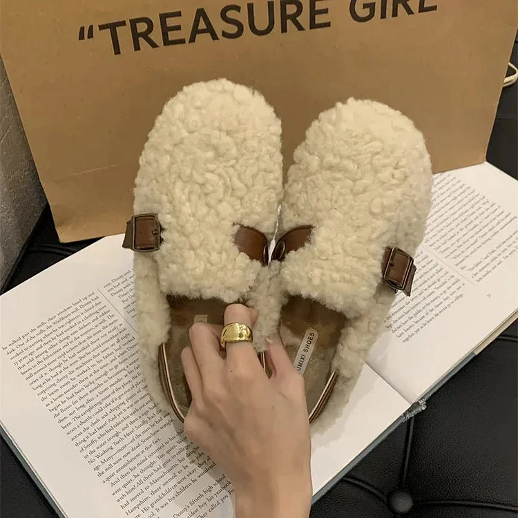 New Women Lamb Wool Loafers Flats Shoes Fashion Shallow Slip On Ladies Elegant Flats Autumn Women's Shoes