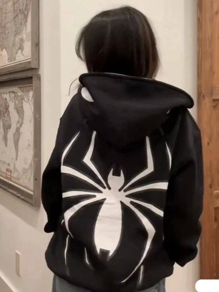 Y2k Spider Print Graphic Couple Pullover Hoodie