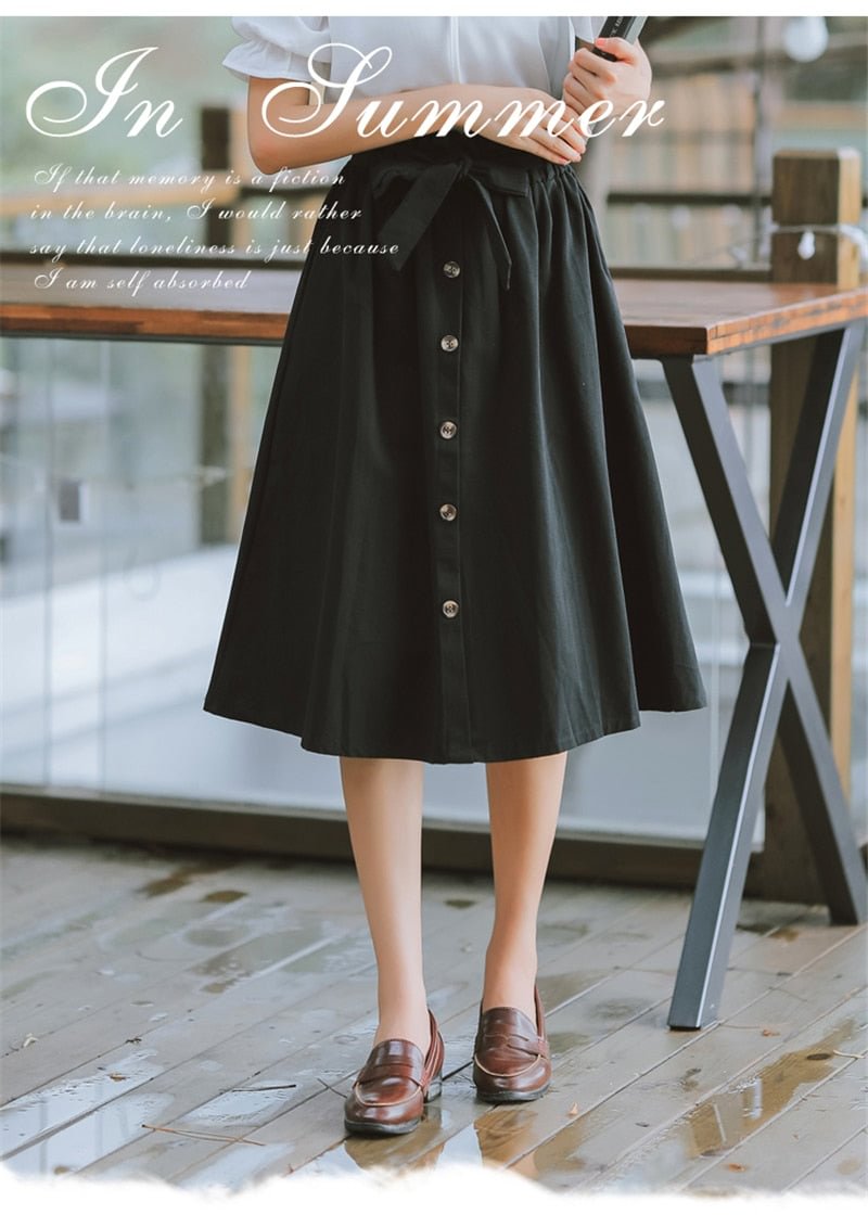 Hirsionsan Vintage Cotton Skirts Women 2020 Spring High Waist Soft Ladies Long Skirt Korean Bow-knot Pleated Midi Skirt Female