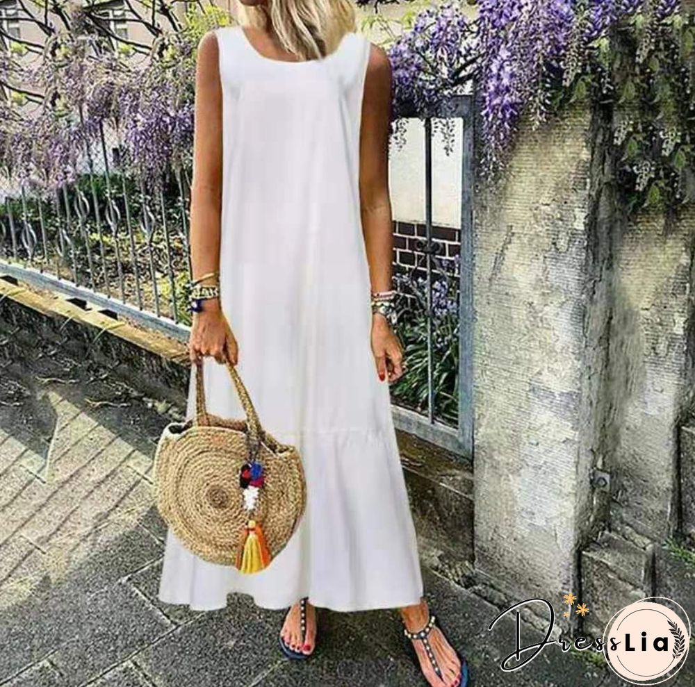 Solid Color Dress Sleeveless Plus-size Skirt White Dresses