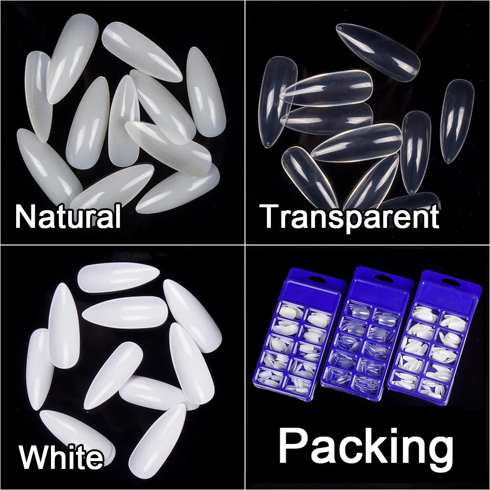 100pcs/set 10 Sizes Full Cover False Nail Tips Ballerina Coffin Fake Nails Square Stiletto French Acrylic Press On Nails-Nail Inspo