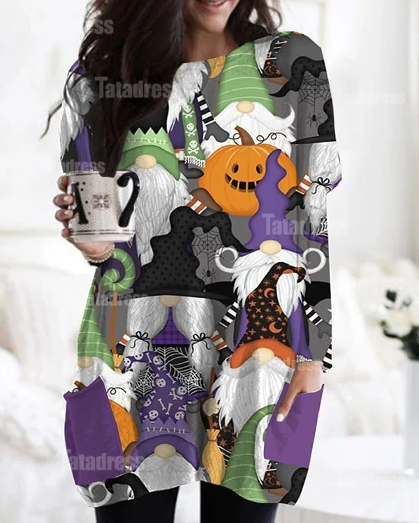 Halloween Long Sleeve Casual Pocket T-Shirt Top