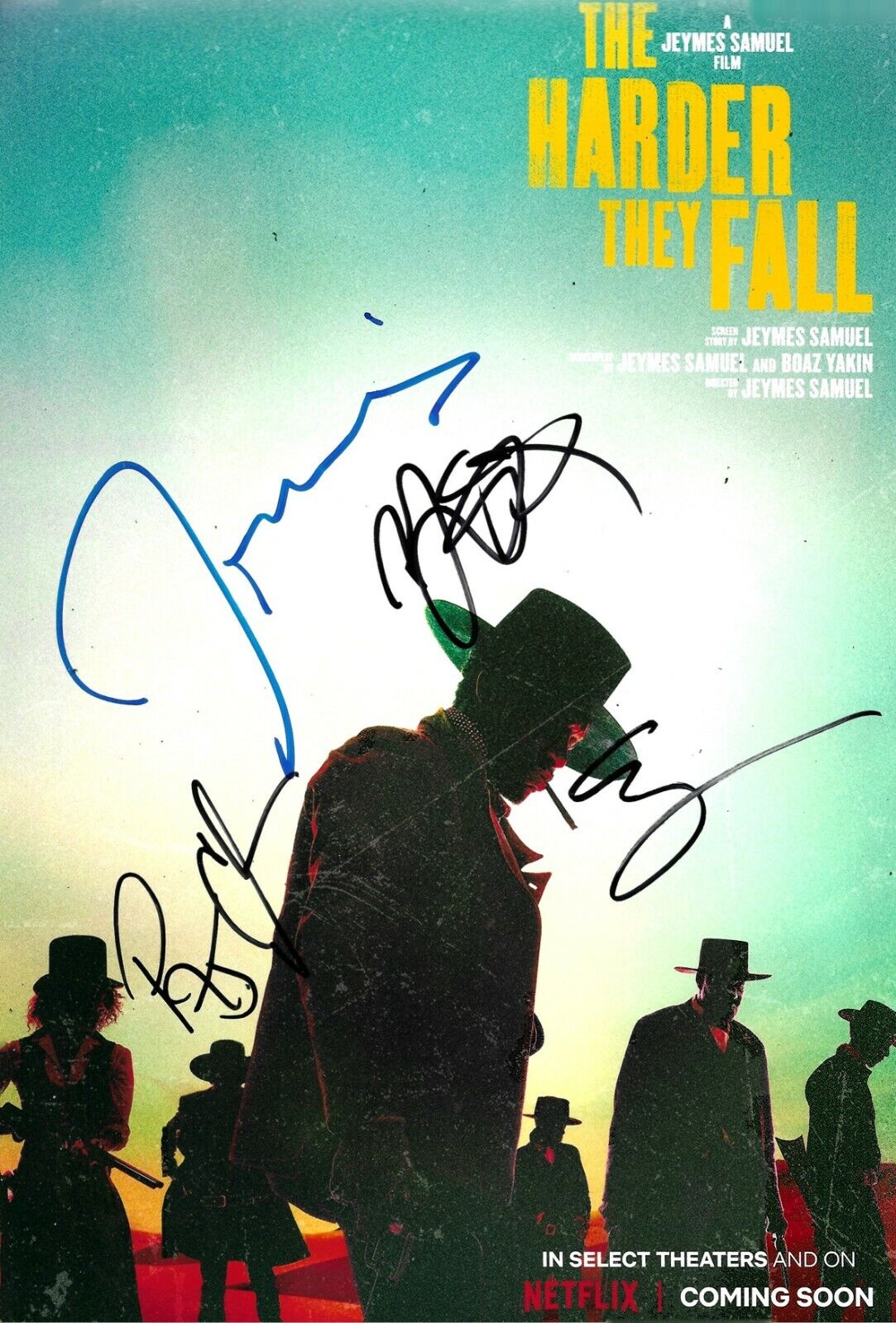 Jonathan Majors +3 Multi-Signed The Harder They Fall 12x8 Photo Poster painting AFTAL