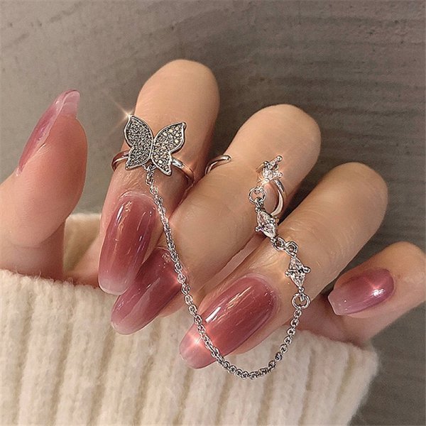 YOY-New Fashion Silver Color Dancing Moving Butterfly Rings