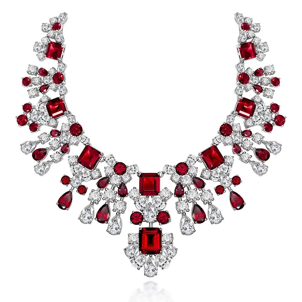 Luxury 925 Sterling Silver Created Moissanite Ruby Emerald Gemstone Women Cocktail Pendent Necklace Fine Jewelry Gifts