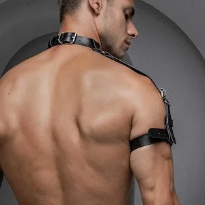pornhint Pornhint Leather Harness Choker Collar Shoulder Chest Cage Top Vegan BDSM Rave Fetish Kinky Caged Belt Gay Rave Outfit Clothing Gift for Boyfriend