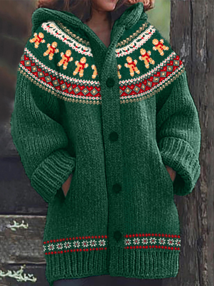 Comstylish Christmas Gingerbread Cozy Fair Isle Knit Cardigan