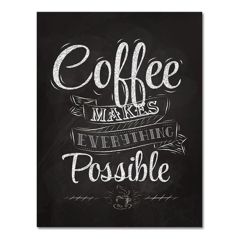 Coffee Funny Quote Print Cafe Wall Art Retro Poster Decor , Chalk Blackboard Style Art Canvas Painting Coffee Shop Wall Picture