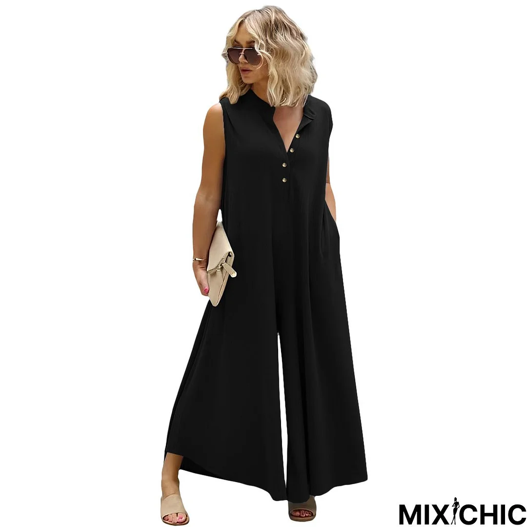 Plus Size Women's Fashion Casual Button Down Jumpsuit