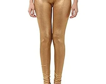 Pornhint Women's   Shining Churidar Shimmer Leggings  Lycra Full Length Shimmer Golden Churidar Leggings  All Plus Size