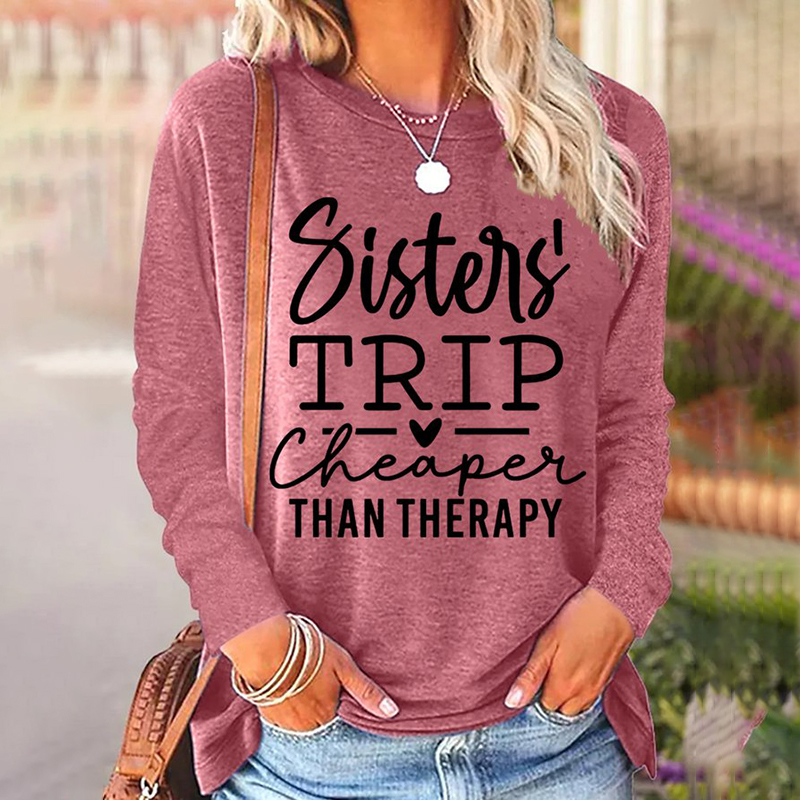 wearshes Sisters Trip Print Long Sleeve Casual T-Shirt