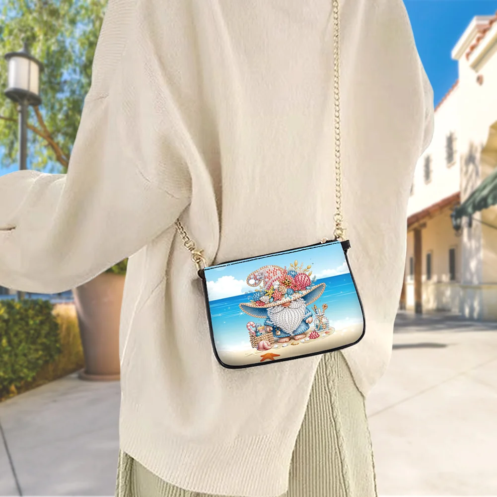 Beach Gnome Diamond Painting Coin Chain Purse 5D DIY Diamond Handmade Chain Bag