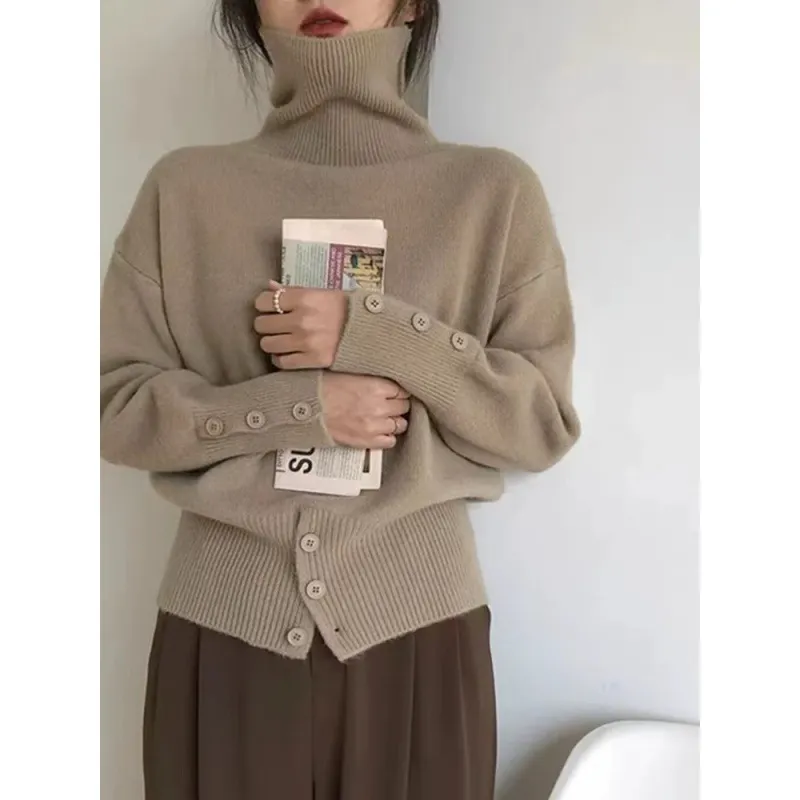 Brownm Brownm Version Of Chic Buckled Soft Glutinous Turtleneck Sweater In Early Spring To Keep Warm Autumn And Winter Bottom Repair Knitted Shirt