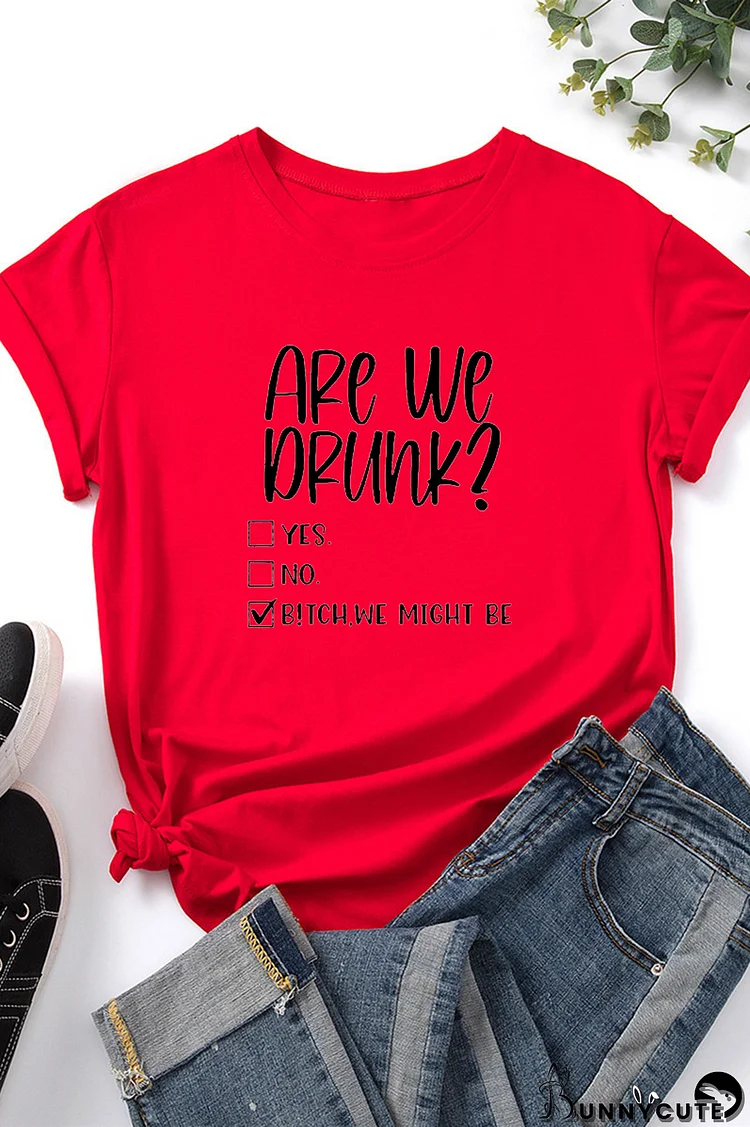 Red Fashion Casual Letter Print Basic O Neck T-Shirts