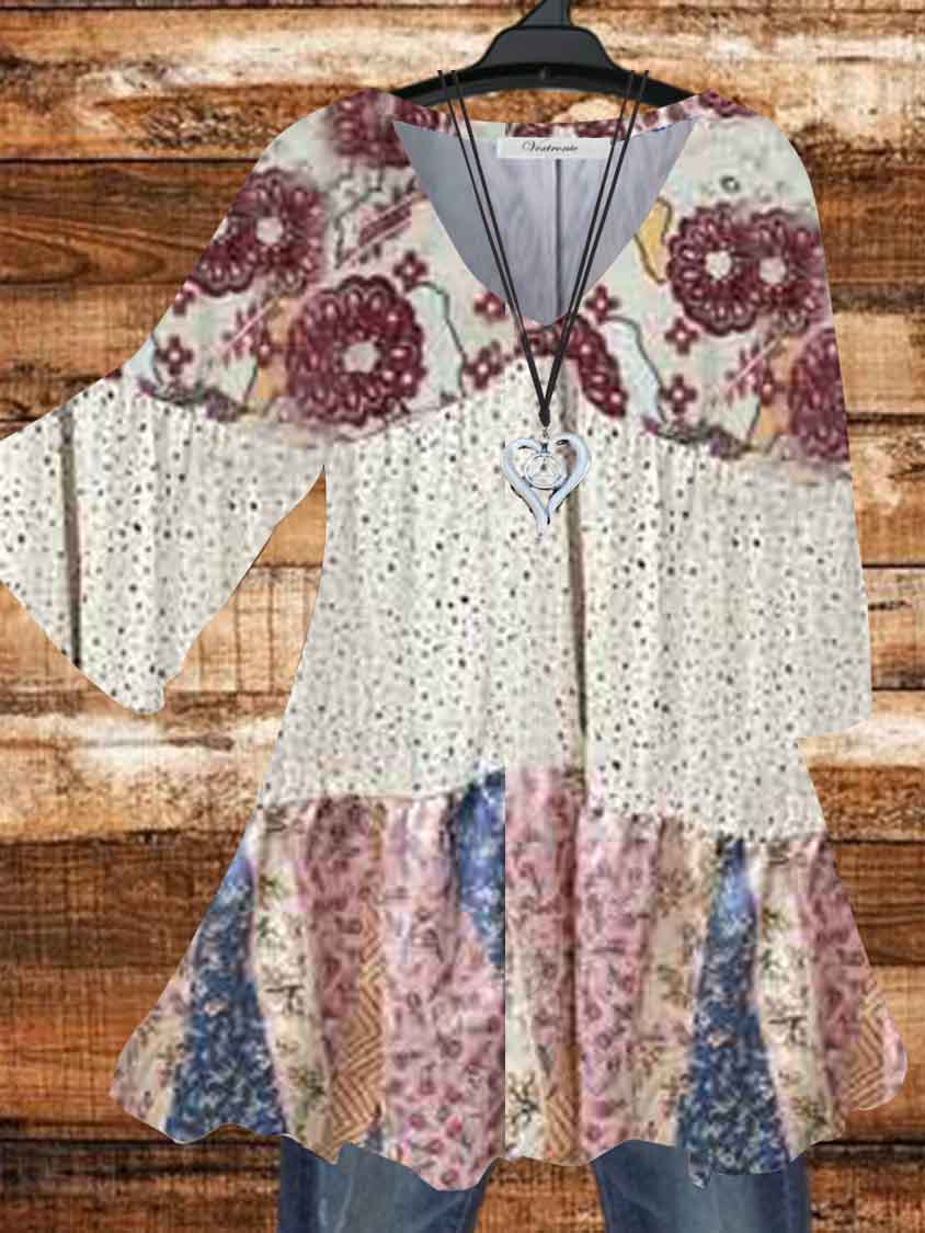 Women Half Sleeve V-neck Solid Color Dress