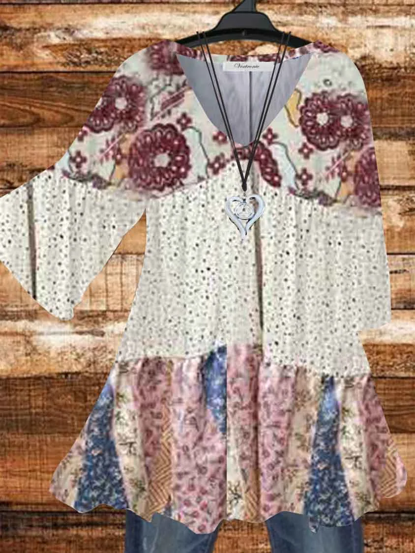 Women Half Sleeve V-neck Solid Color Dress