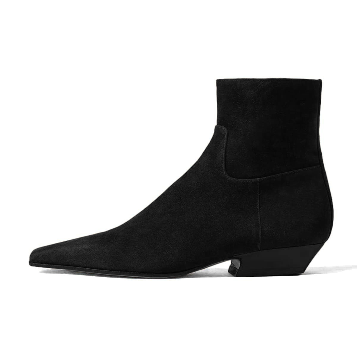 Black Square Toe Chunky Heel Ankle Boots for Women with Zipper Nicepairs