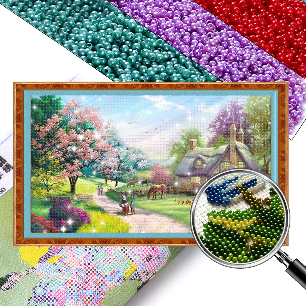 [Bead Embroidery] - 9CT Partial Stamped Cross Stitch - Spring Blossoms (86*48CM)