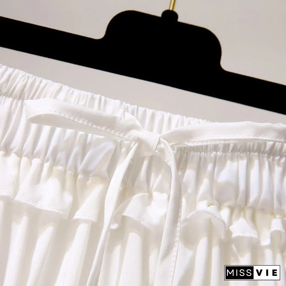 Tulip Cherry Blossom Print T-Shirt Pleated Skirt Two Pieces Set