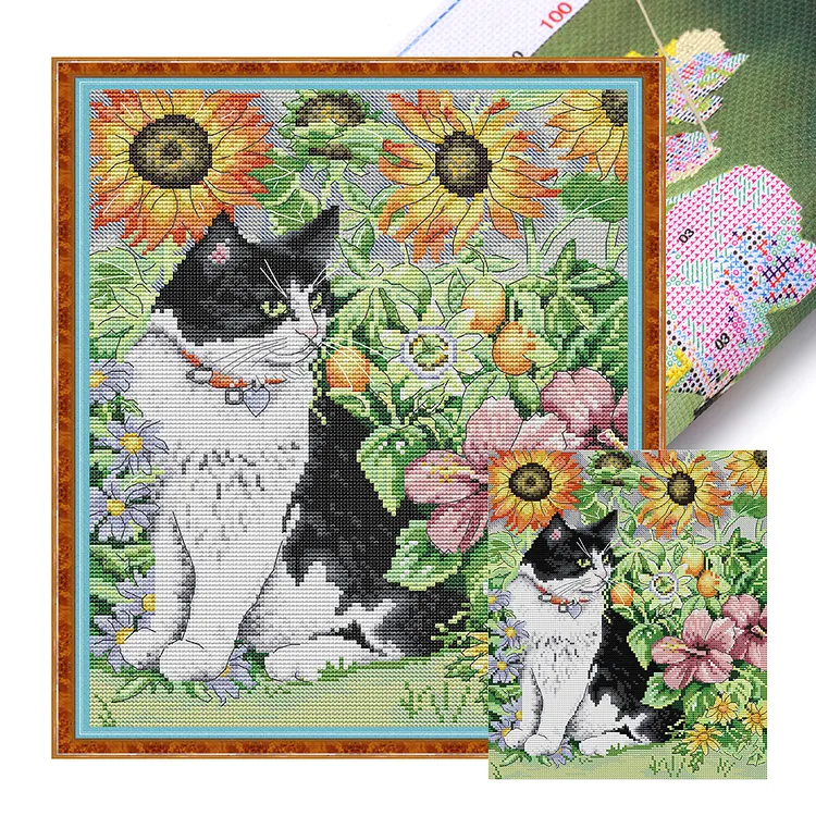 【Joy Sunday Brand】Cat In The Flowers(30*35CM)14CT Stamped Cross Stitch gbfke