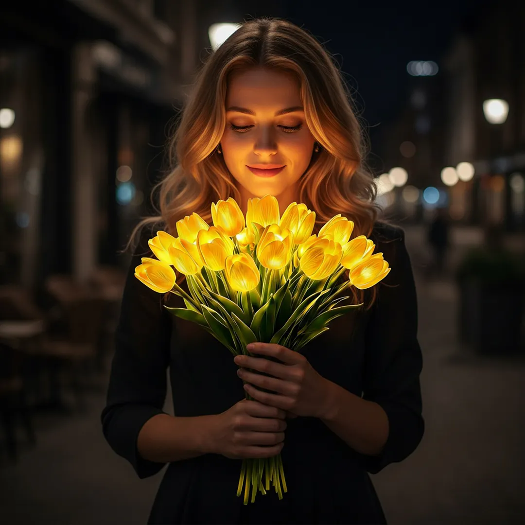 15Pcs Radiant Romantic Tulip Light LED Adjustable Tulip Night Light Warm Light Luminous Bouquet Ornament Gift for Anniversary/Wedding/Birthday