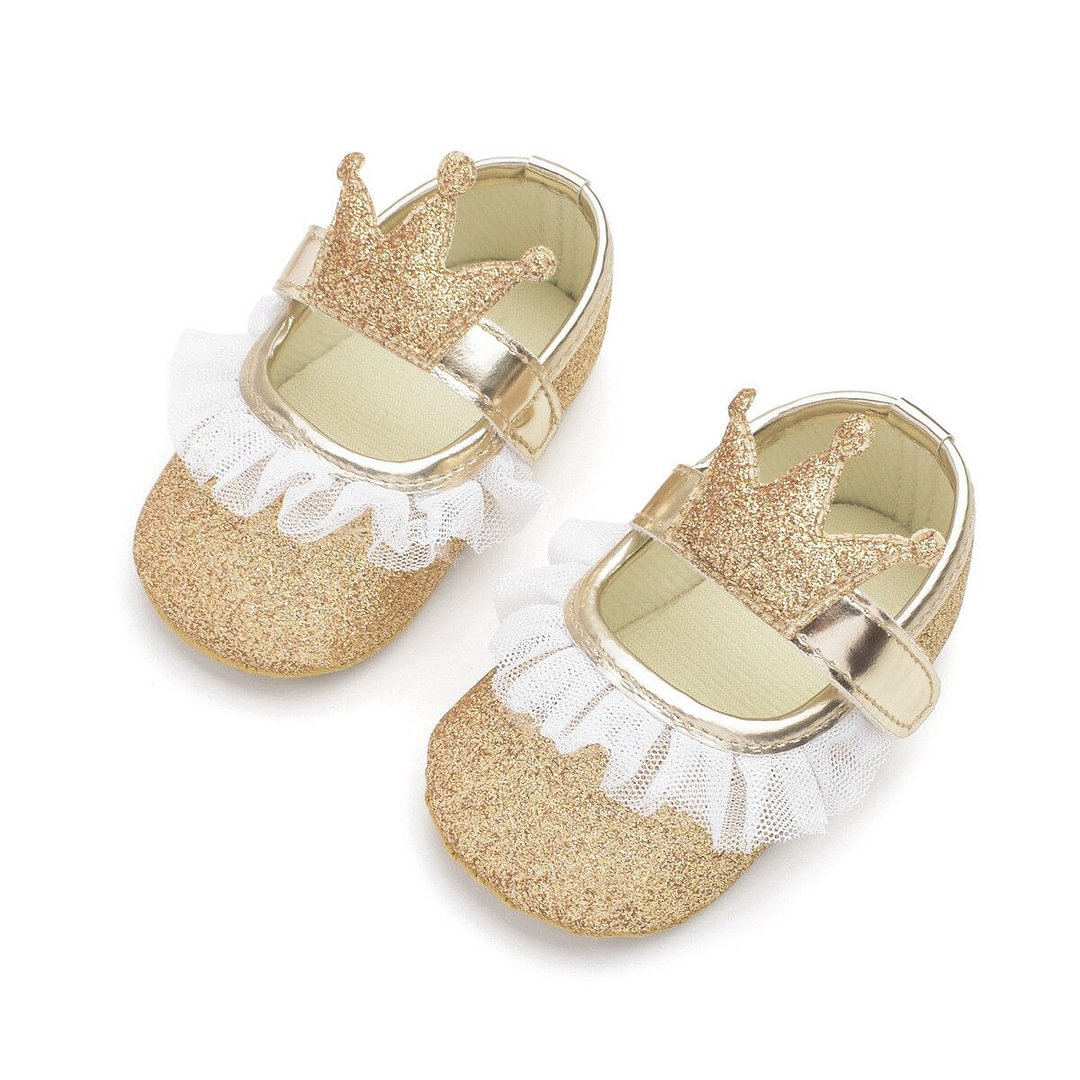 2019 Brand New Newborn Infant Baby Girl Princess Lace Crown Shoes Sequined Cotton Soft Sole Crib Prewalker Shoes First Walkers