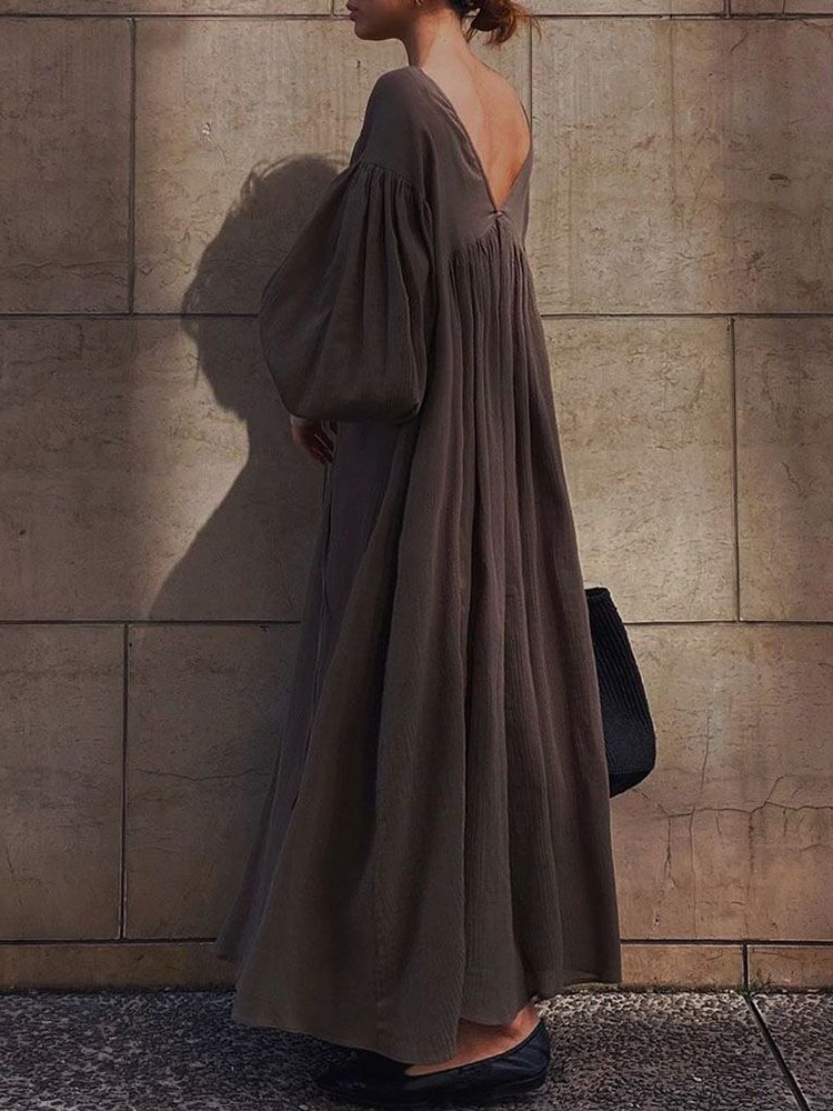 Summer Tie Puff Sleeve Loose Long Dress