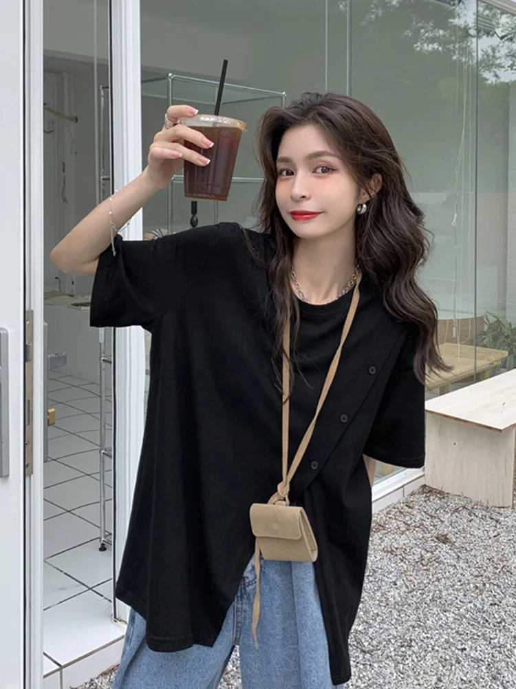 Uveng Uveng T-Shirt Female Summer Short Sleeve Design Sense 2023 New Irregular Loose Web Celebrity Student Coat Tide
