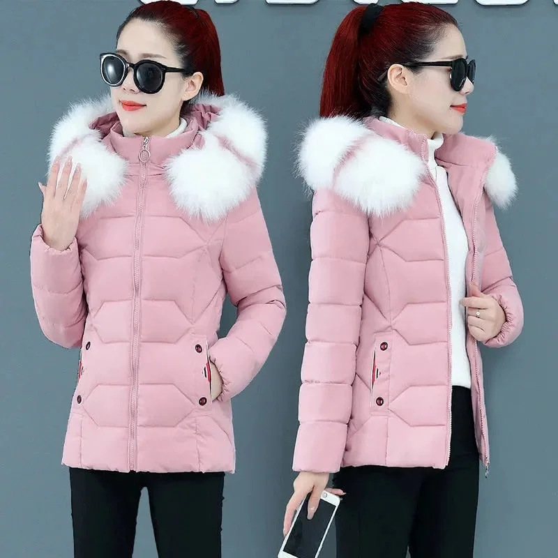 New Big Fur Hooded Jacket 2021 Woman Parkas Cotton Casual Winter Coat Female Down Cotton Padded Parka Winter Jacket Female Hiver