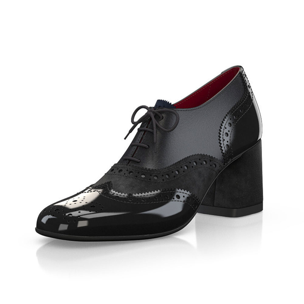 Black Vegan Leather Square Toe Block Heel Lace-Up Oxford Shoes Nicepairs
