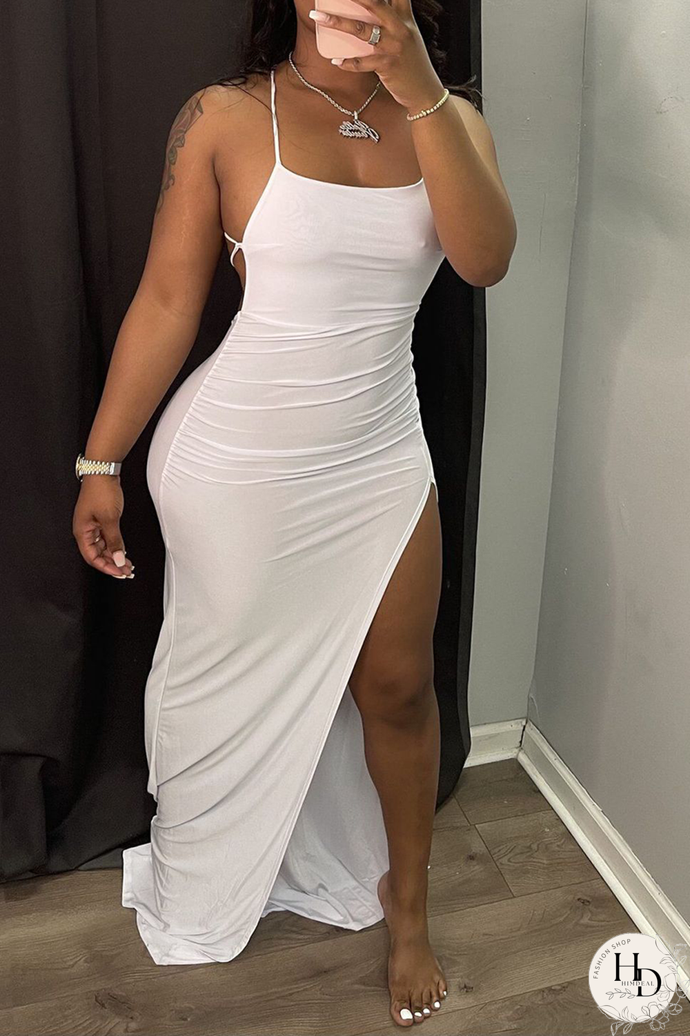 White Sexy Solid Split Joint High Opening Spaghetti Strap Irregular Dress Dresses