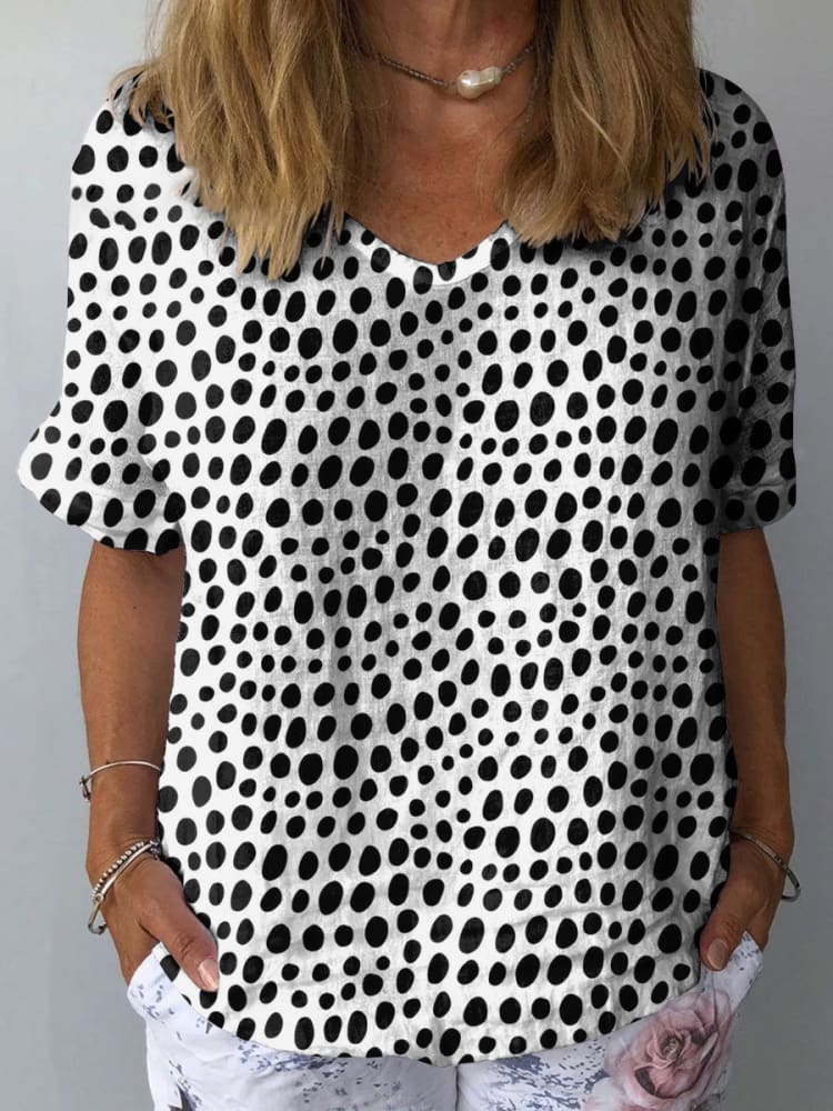 Womens Artistic Polka Dot Print Pattern Print Cotton And Linen Top