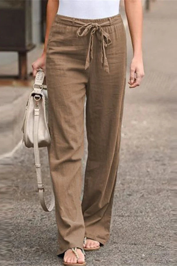 Linen Blend Stretch Waist Pants