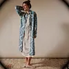 Women's Vintage Ethnic Pattern Turn-Down Collar Long Cardigan Shirt Jacket 