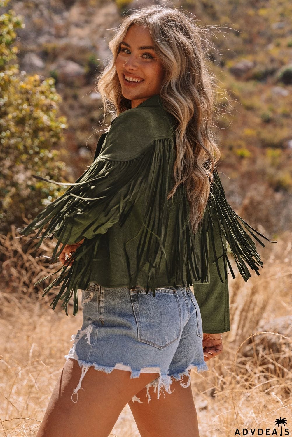 Cropped Fringe Faux Suede Jacket