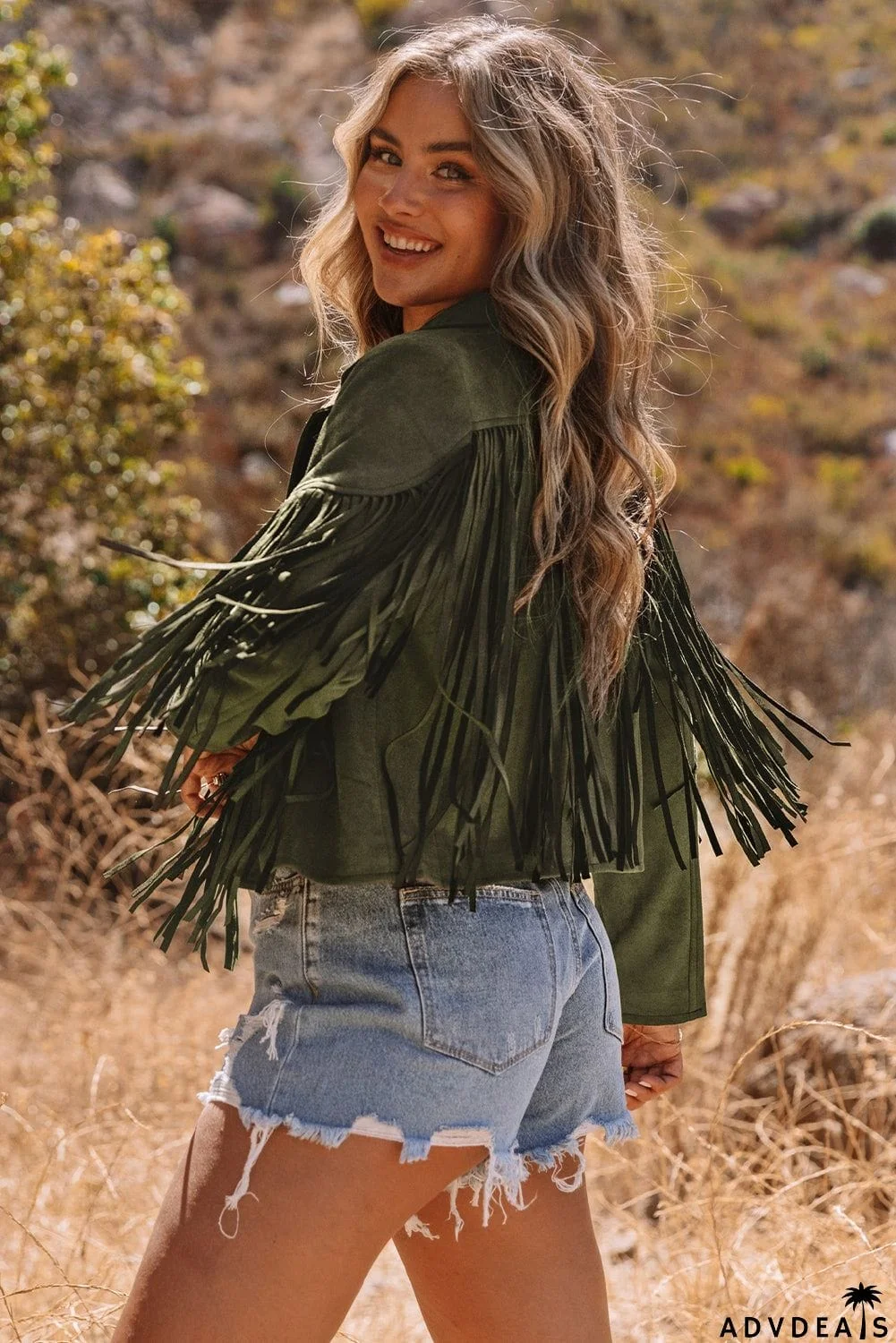 Cropped Fringe Faux Suede Jacket