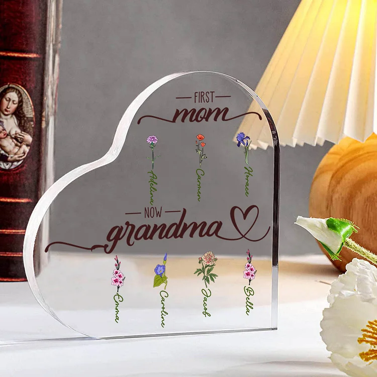 Personalized Acrylic Heart Keepsake Custom 2–10 Names & Birth Flowers ...
