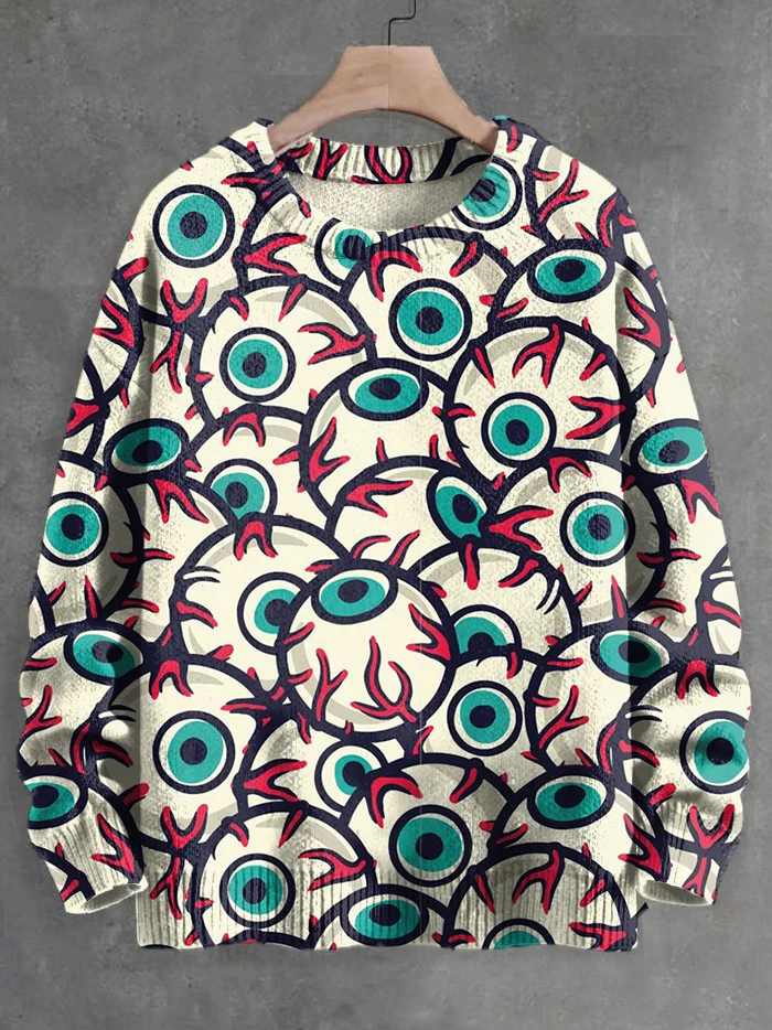 Men's Horrible Eyes Halloween Holiday Art Print Knit Sweatshirt