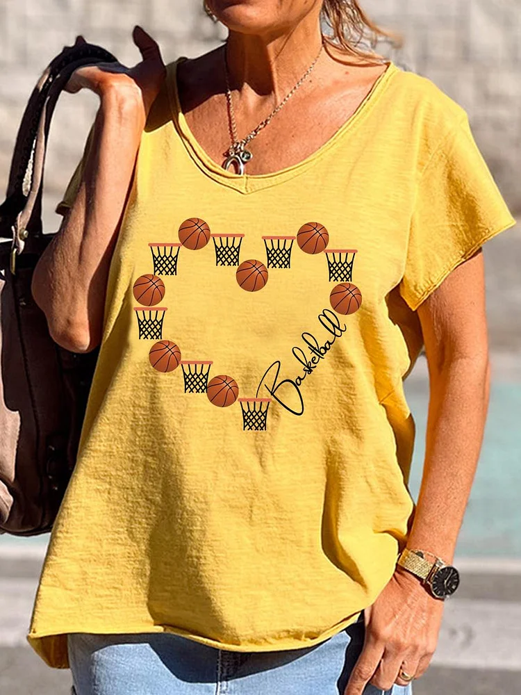 Basketball love heart V Neck T-shirt-Annaletters