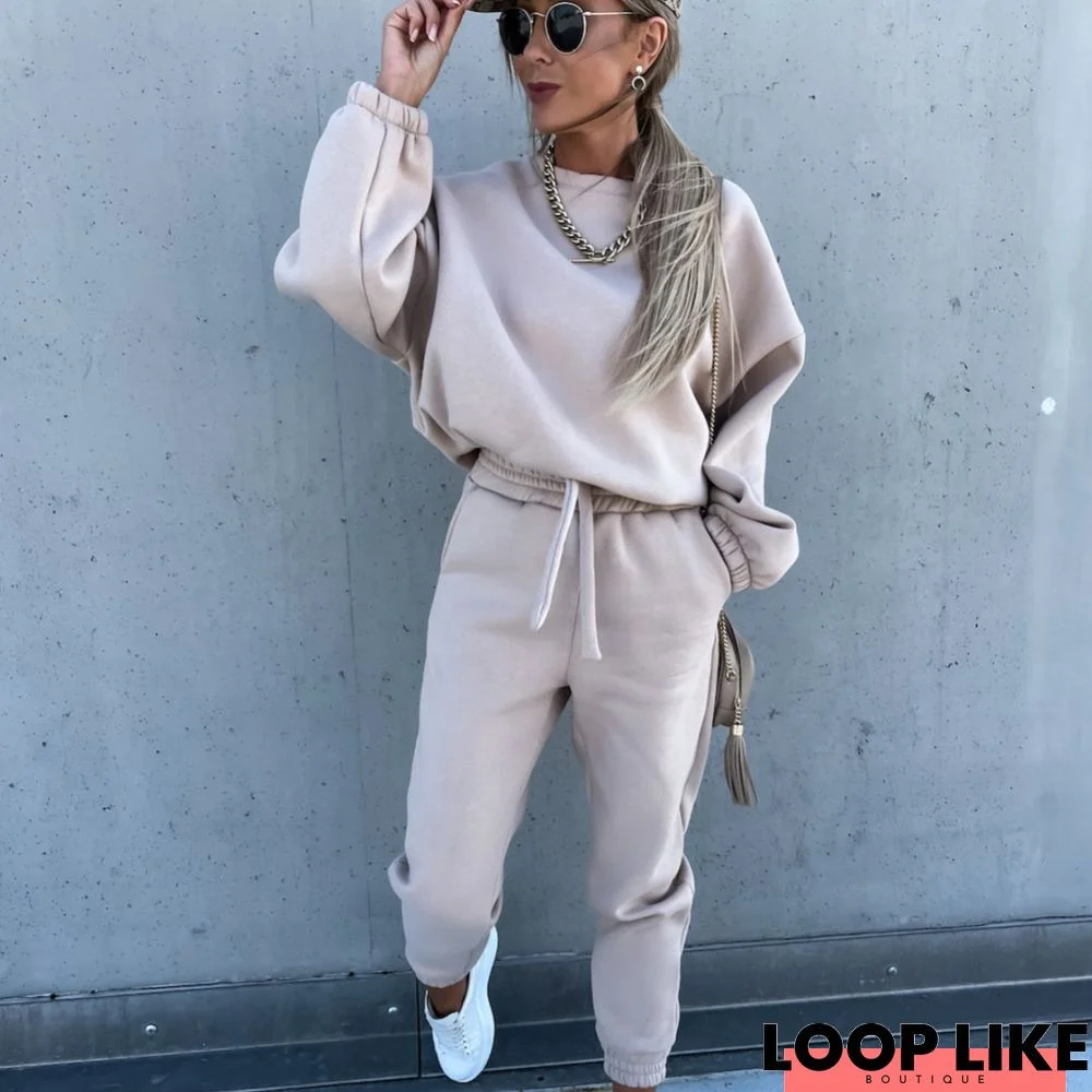 Solid Color Casual Hoodie Two Piece Sets